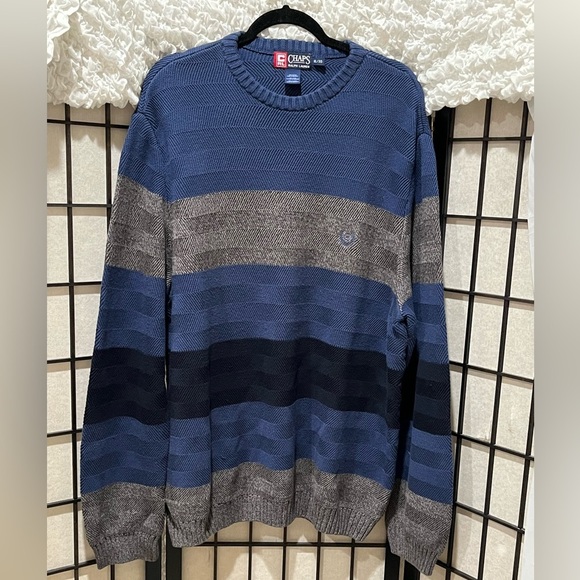 Ralph Lauren Chaps VINTAGE Navy STRIPE CREWNECK Sweater CLASSIC MENS SIZE XL